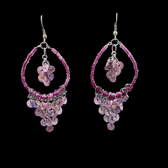 Pink Purple Sequin Statement Necklace Earrings Set Festival Costume Party - Picture 7 of 8